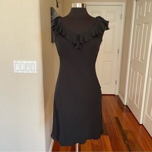 Ann Taylor LOFT Ruffled Beads Silk Mini Black Dress Size 10P